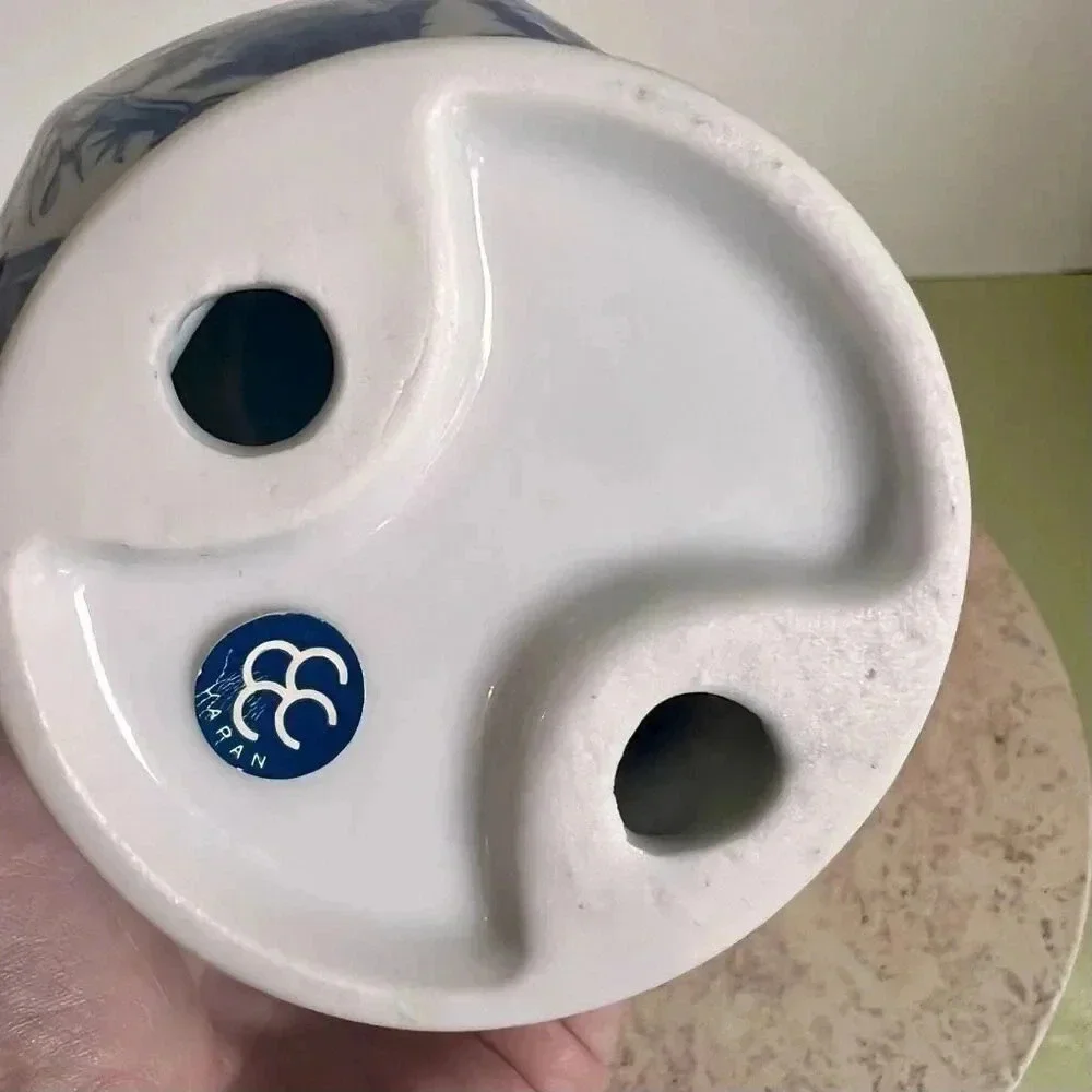 Vintage Japanese‎ Candle Stick Holder White Blue Peacock Pattern Home Decor